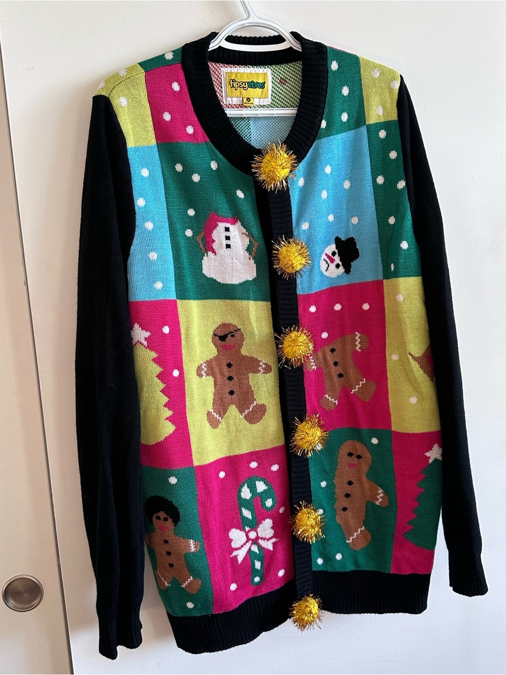 Tipsy Elves Black Multicolor Gingerbread Holiday Cardigan